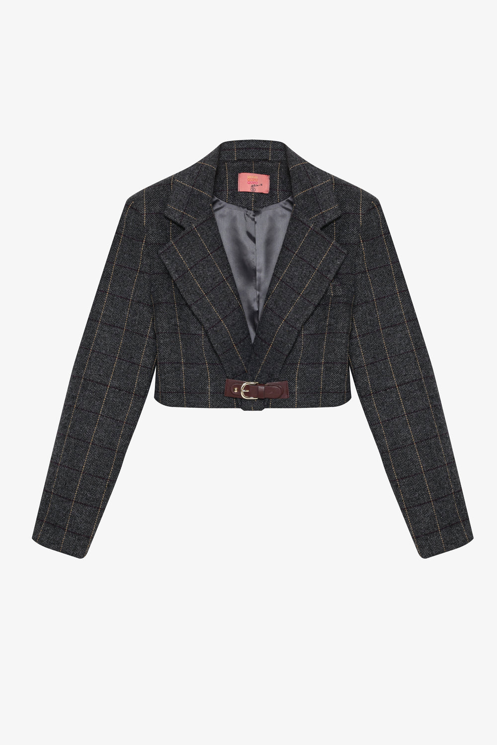 Balıksırtı Kemer Tokalı Crop Blazer Ceket Antrasit