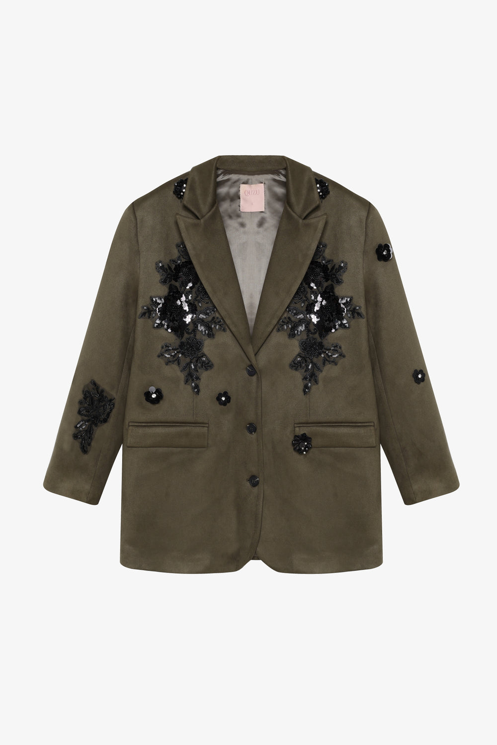 Dantel Aplikeli Süet Blazer Ceket Haki