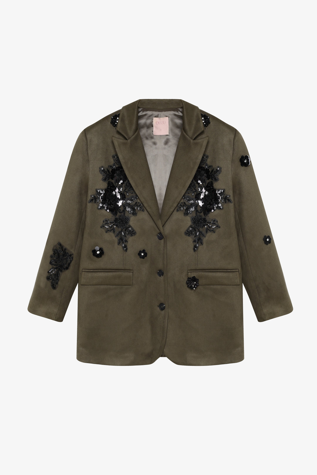 Dantel Aplikeli Süet Blazer Ceket Haki
