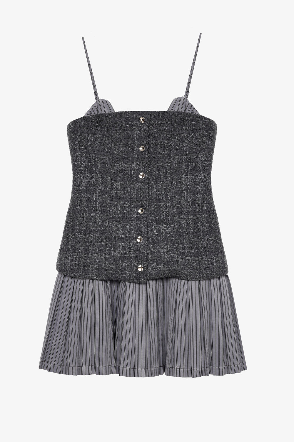 Tüvit Büstiyer Garnili Pileli Mini Elbise Antrasit