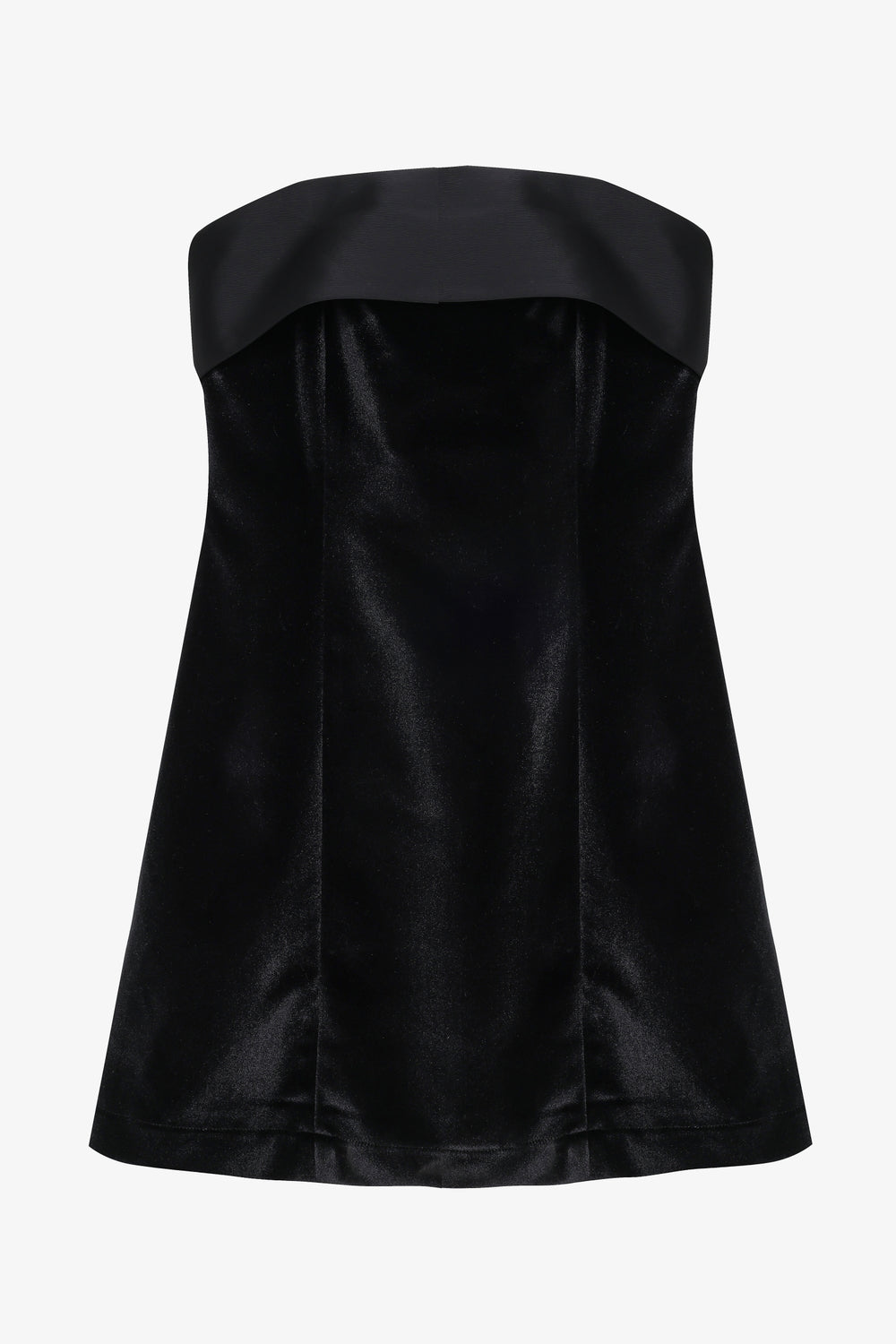 Saten Bantlı Kadife Straplez Mini Elbise Siyah