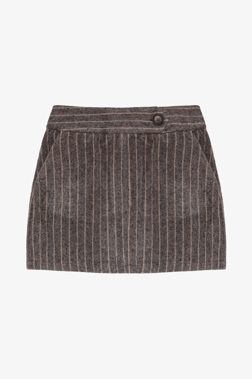 Çizgili Kaşe Mini Etek Vizon