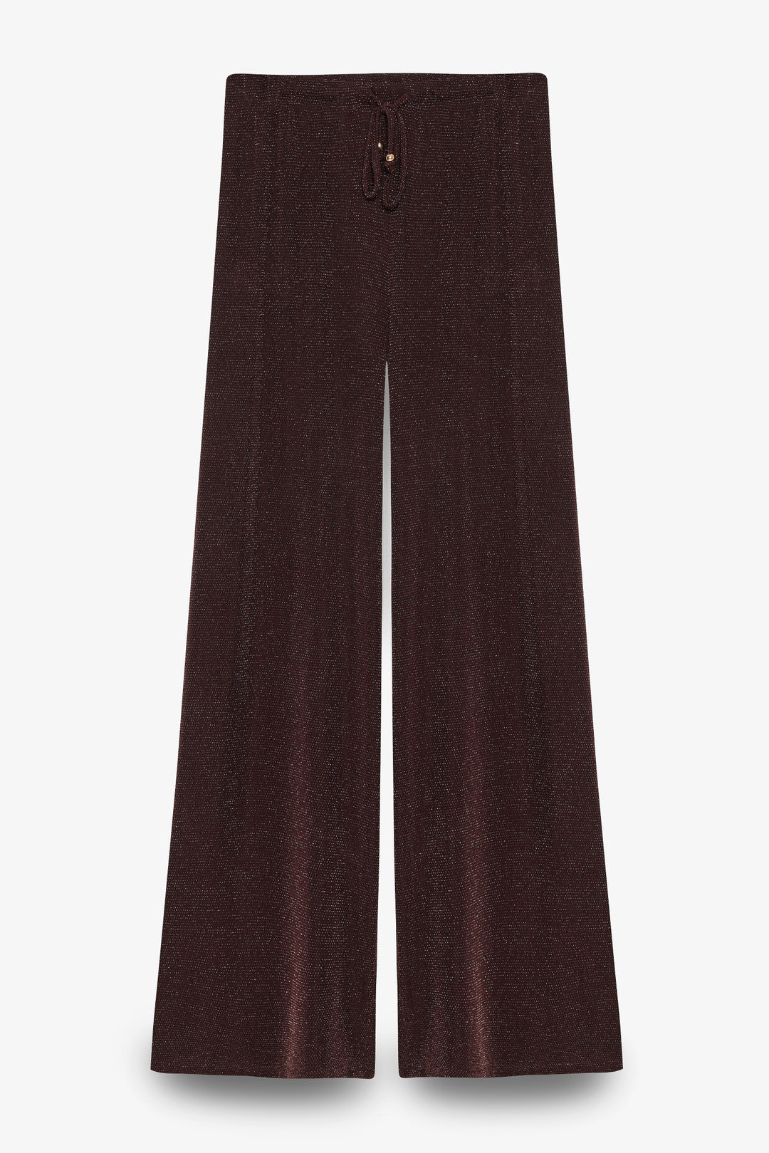 Simli Beli Bağcıklı Bol Paça Pantolon Kahverengi