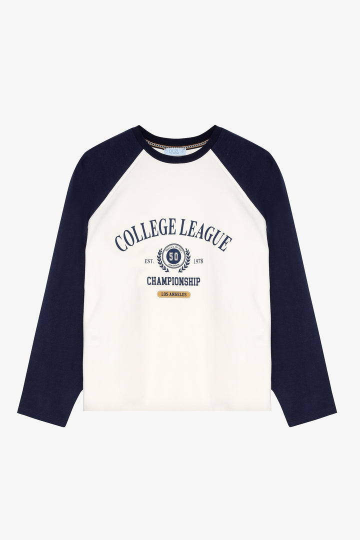 Reglan Kol Baskılı Bisiklet Yaka İnce Sweatshirt Ekru