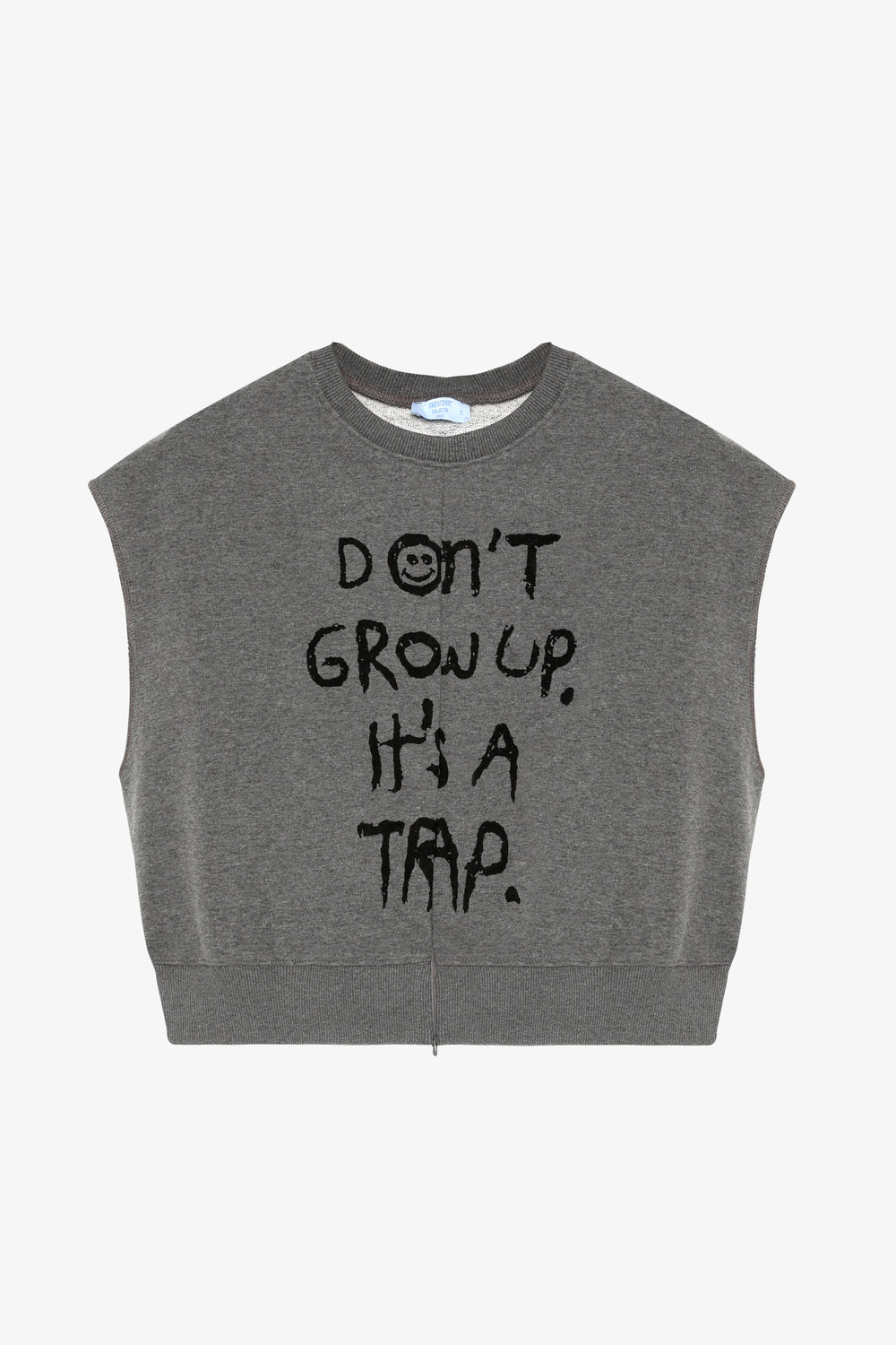 Yazı Baskılı Beli Ribanalı Kolsuz Sweatshirt Antrasit
