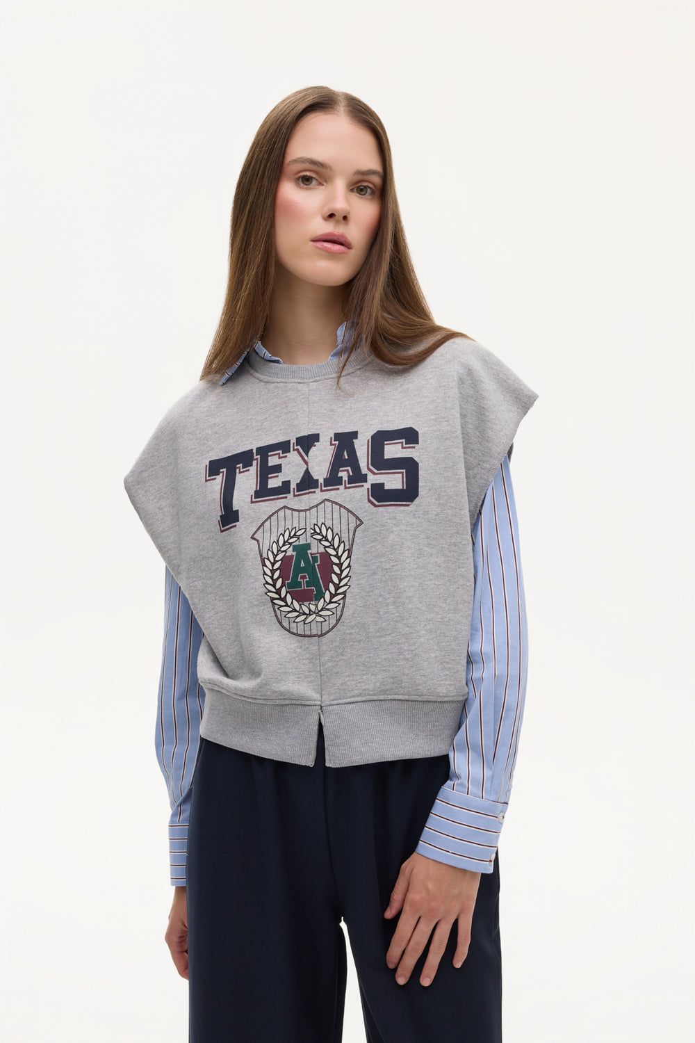 Texas Baskılı Beli Ribanalı Kolsuz Sweatshirt Grimelanj