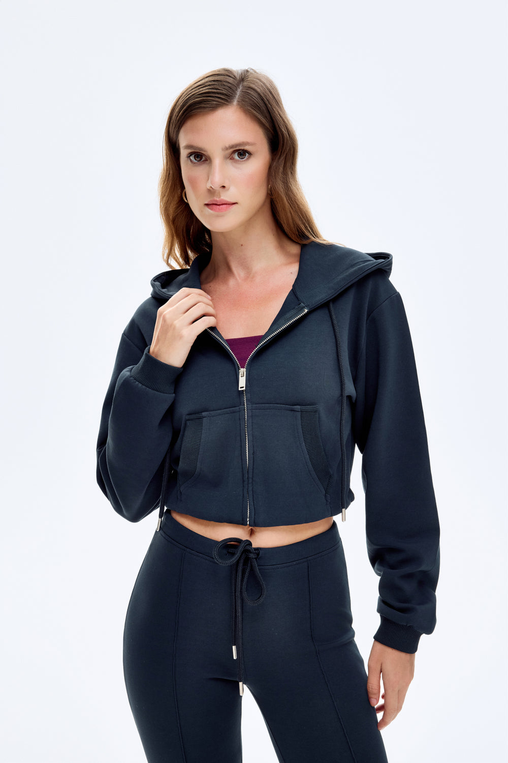 Kapüşonlu Fermuarlı Basic Sweatshirt Lacivert
