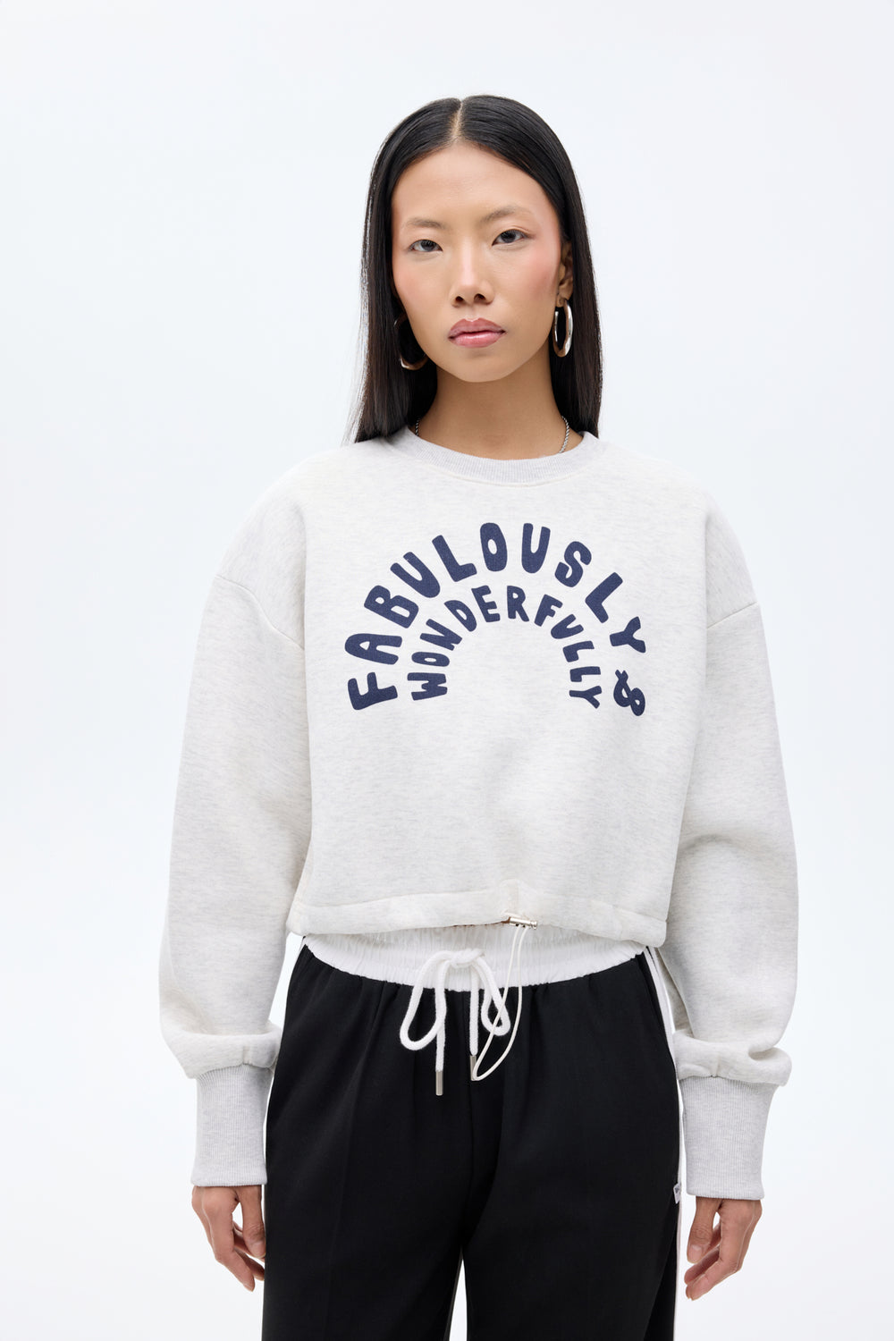 Yazı Baskılı Bel Stoperli Bisiklet Yaka Sweatshirt Grimelanj