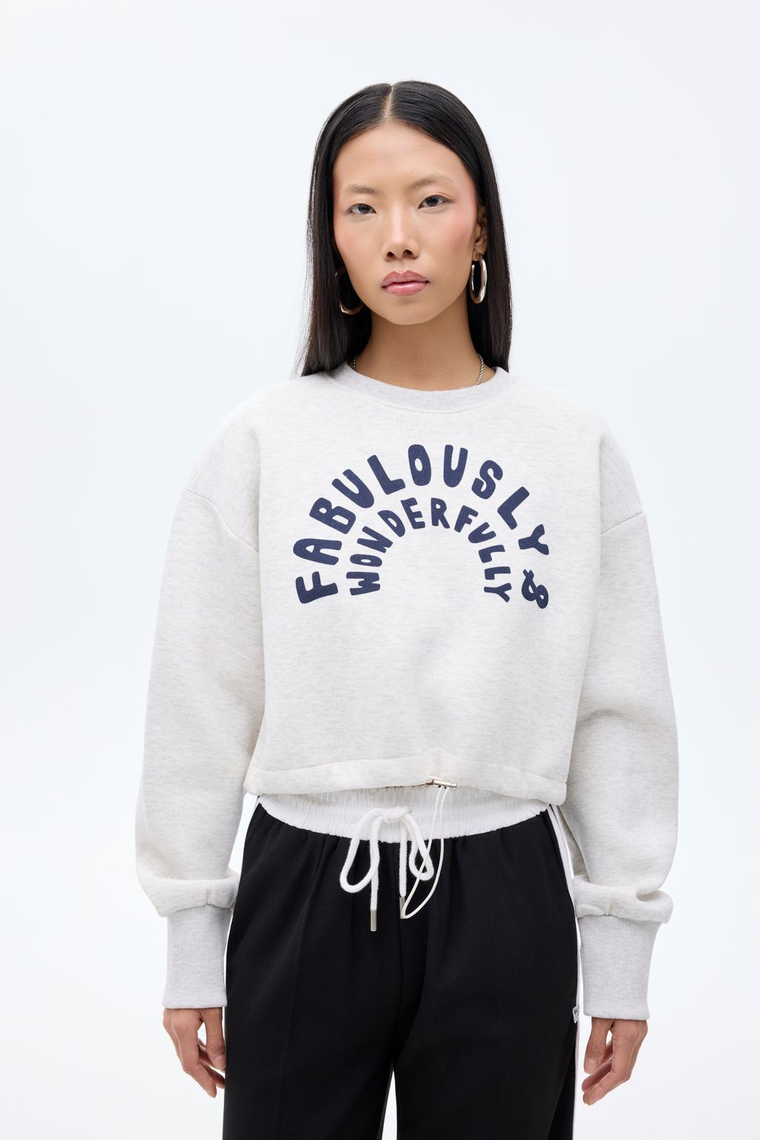 Yazı Baskılı Bel Stoperli Bisiklet Yaka Sweatshirt Grimelanj