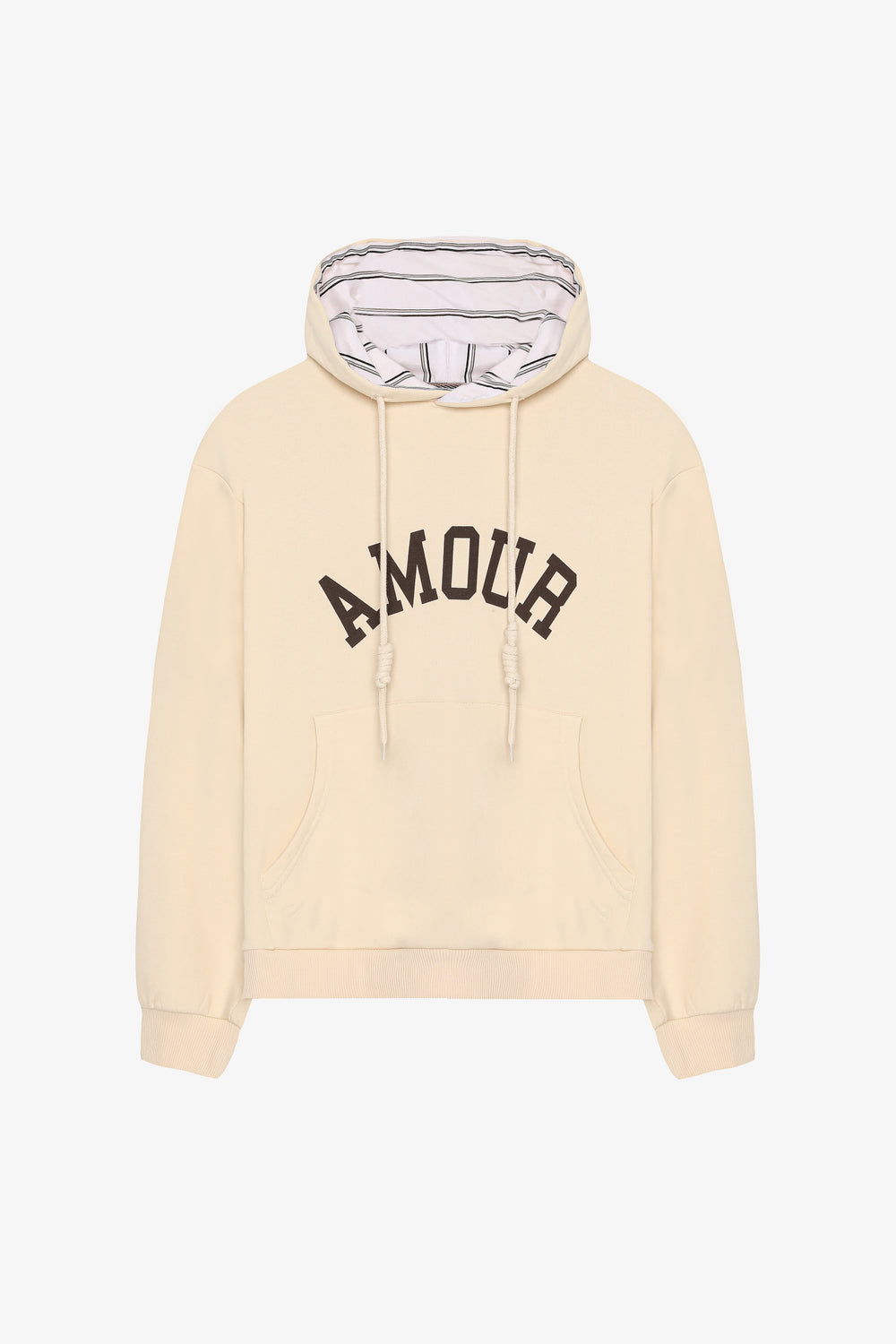 Amour Baskılı Kapüşonlu Oversize Sweatshirt Bej