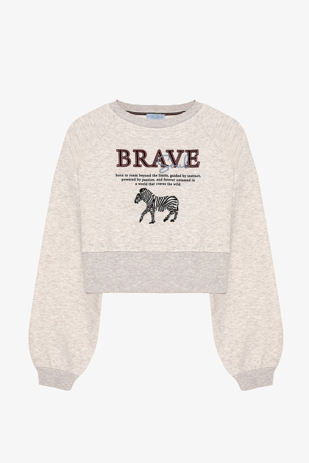 Zebra Nakışlı Sırtı Fermuarlı Sweatshirt Bej