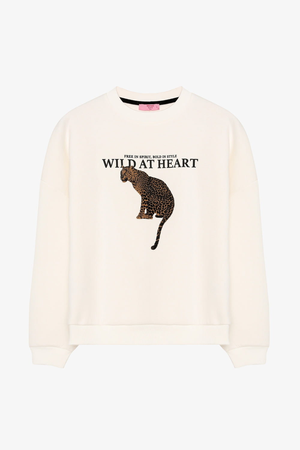 Leopar Baskılı Sloganlı Oversize Sweatshirt Ekru