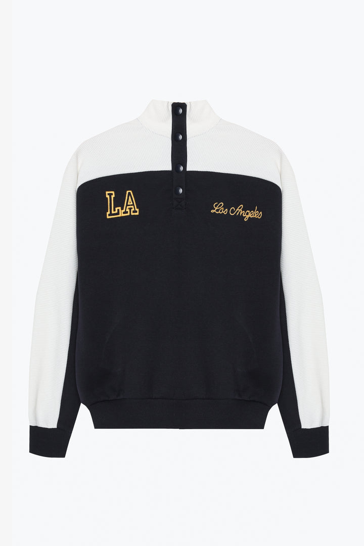 Nakışlı Kontrast Renkli Oversize Sweatshirt Lacivert