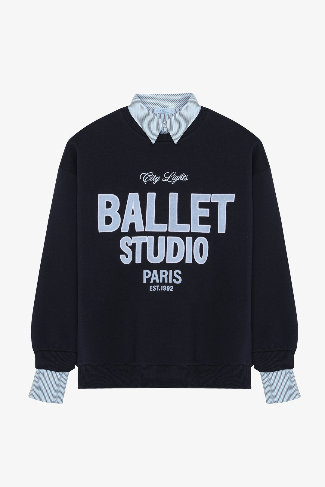 Gömlek Garnili Oversize Baskılı Sweatshirt Lacivert