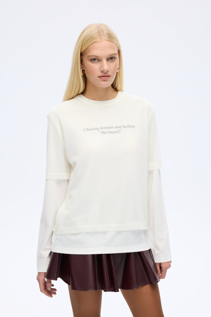 Tül Tişört Garnili Oversize Sweatshirt Ekru