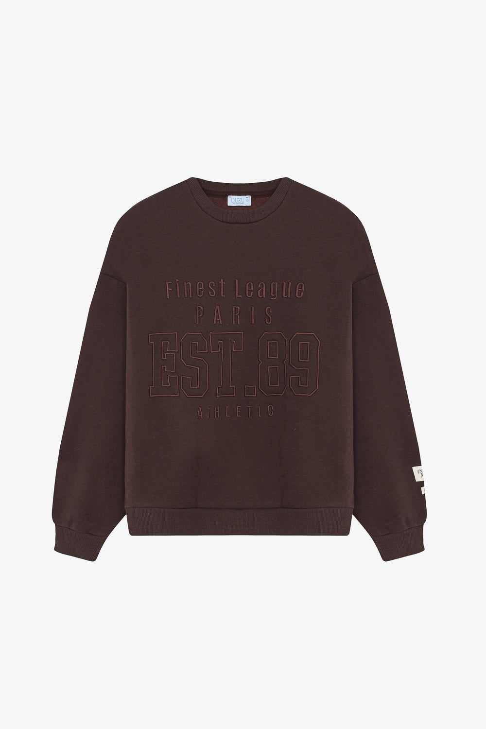 Kabartma Yazı Nakışlı Oversize Sweatshirt Kahverengi