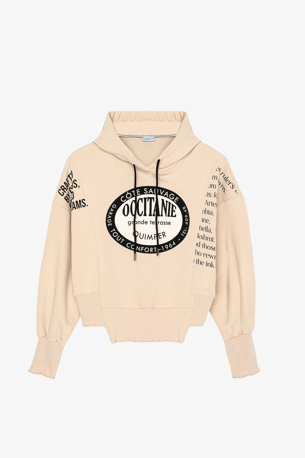 Yırtık Detaylı Yazı Baskılı Oversize Sweatshirt Taş