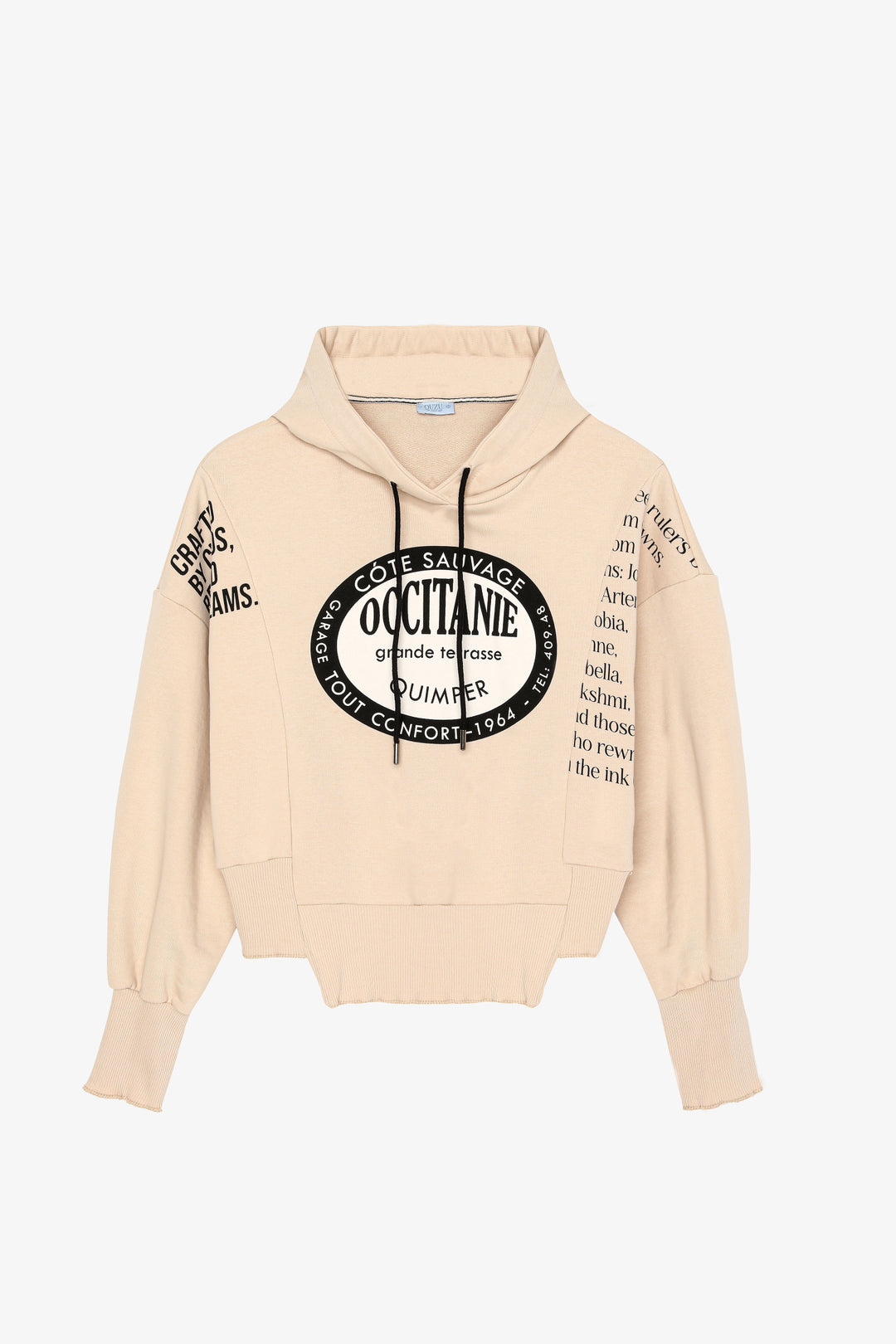 Yırtık Detaylı Yazı Baskılı Oversize Sweatshirt Taş