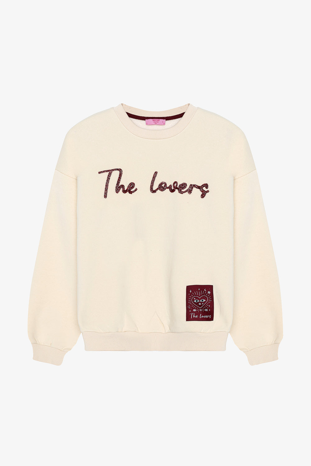 Boncuk Nakışlı Oversize Sweatshirt Bej
