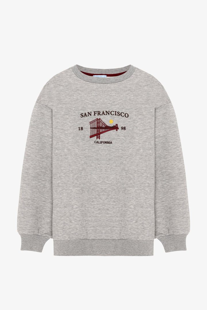 California Nakışlı Oversize Sweatshirt Grimelanj