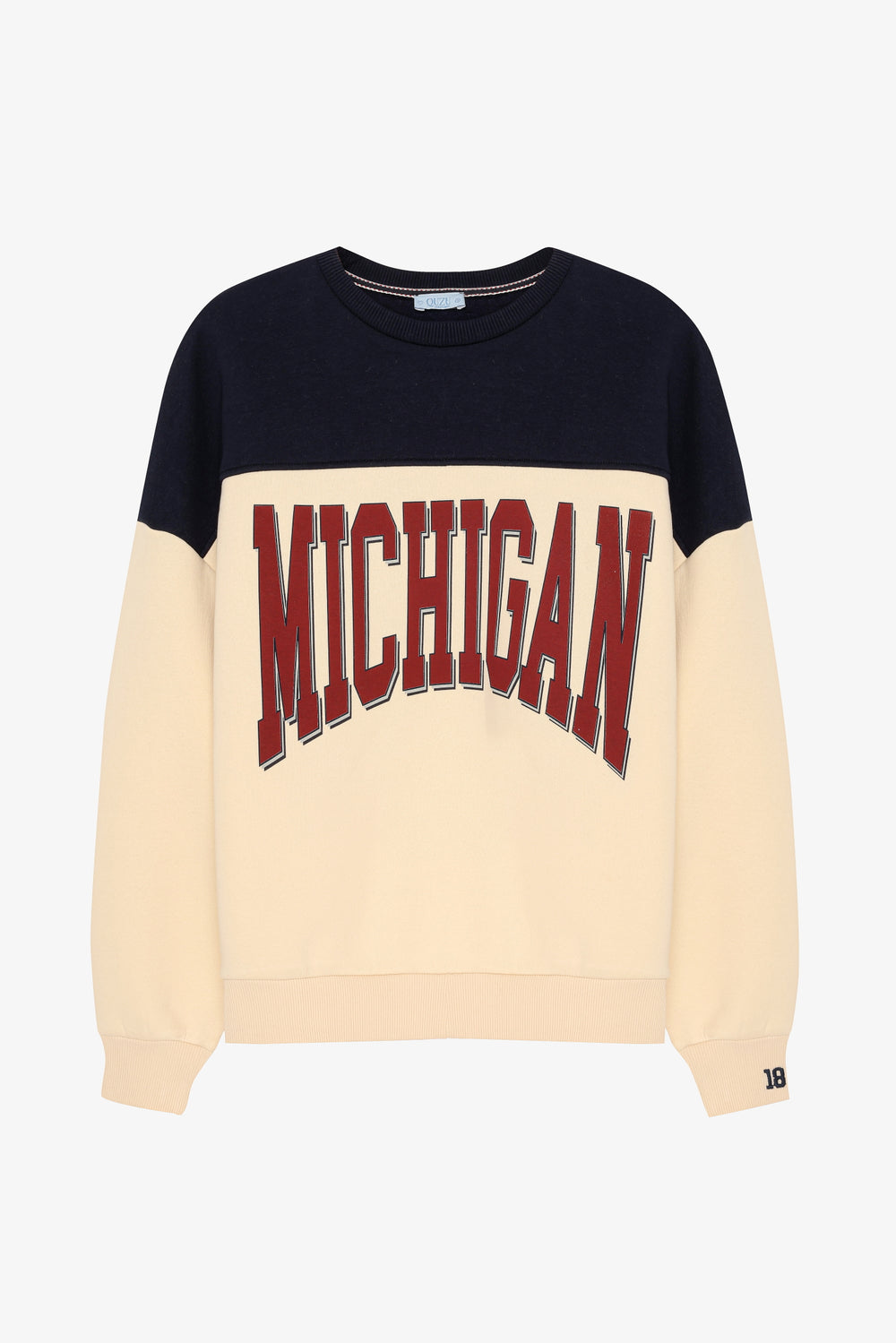 Michigan Baskılı Oversize Sweatshirt Bej