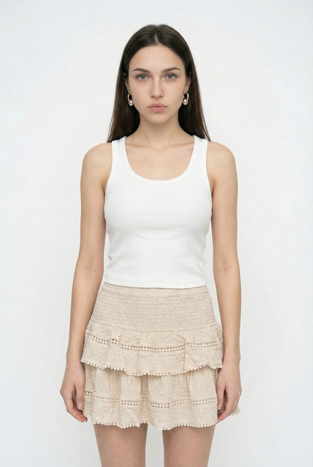 Fitilli Yuvarlak Yaka Basic Atlet Ekru