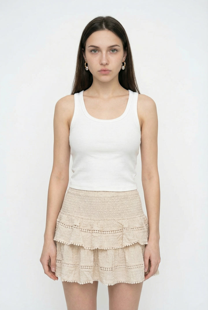 Fitilli Yuvarlak Yaka Basic Atlet Ekru