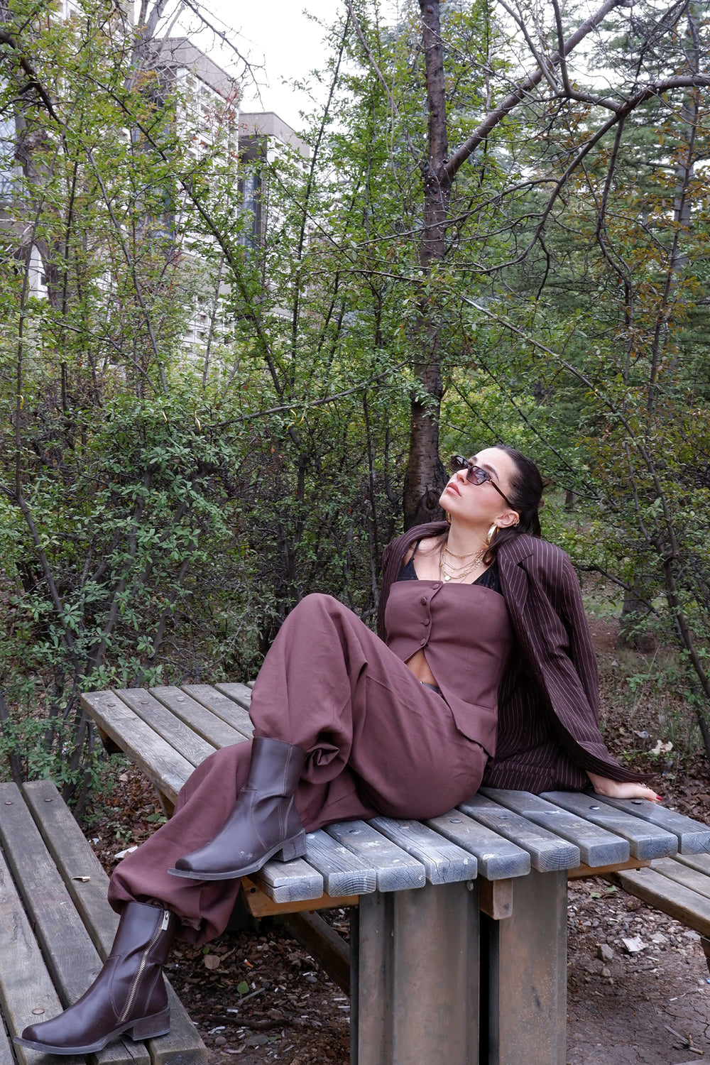 Dantel Askı Garnili Bustiyer Bluz Kahverengi