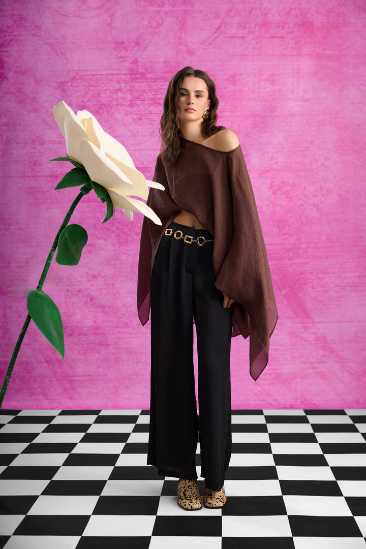 Fularlı Panço Bluz Kahverengi