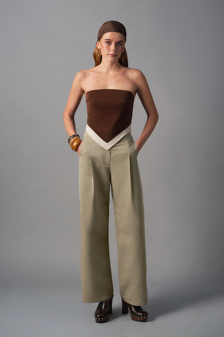 Sırtı Gipeli Straplez Crop Bluz Kahverengi