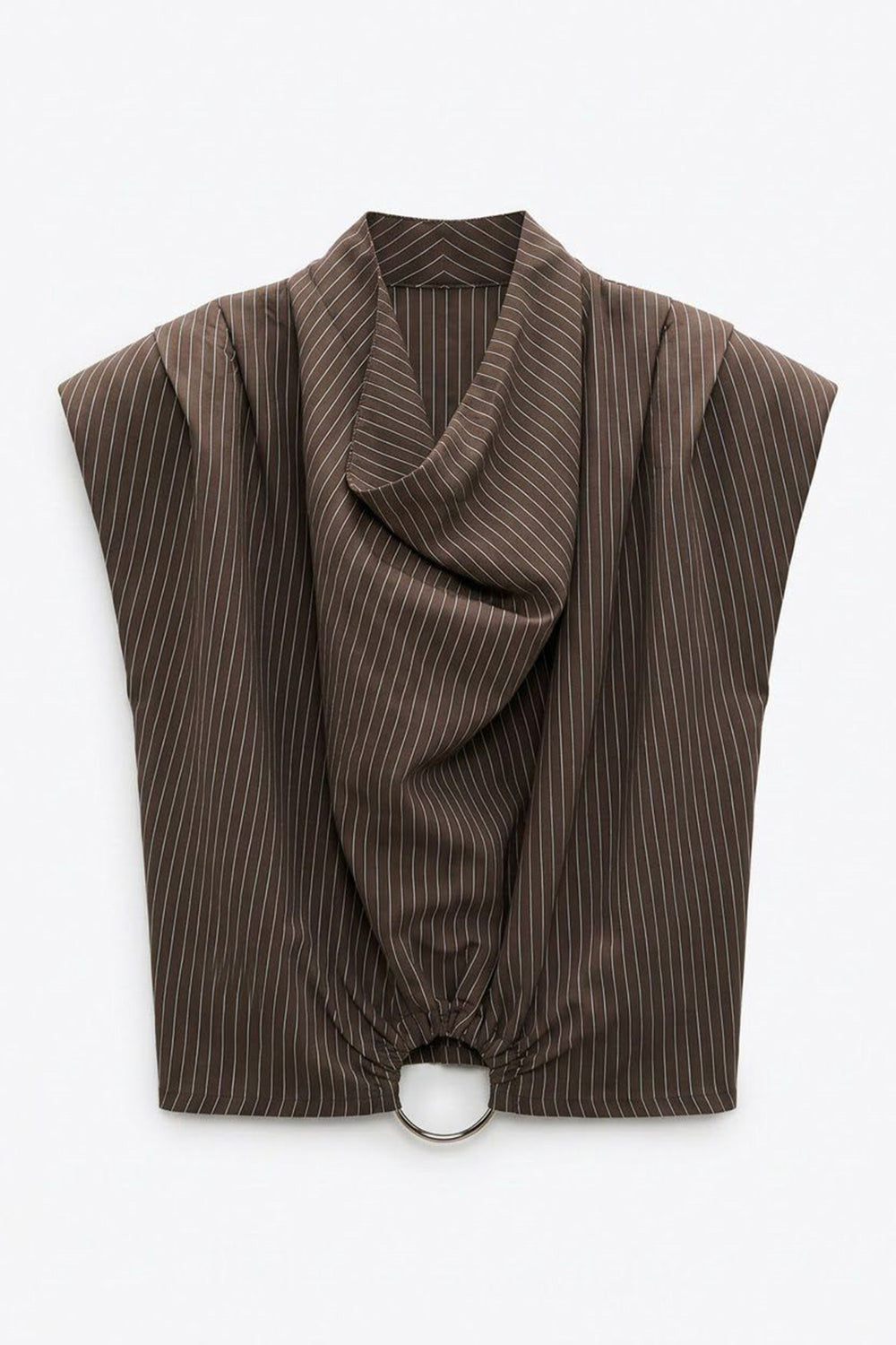 Çizgili Degaje Yaka Vatkalı Bluz Kahverengi