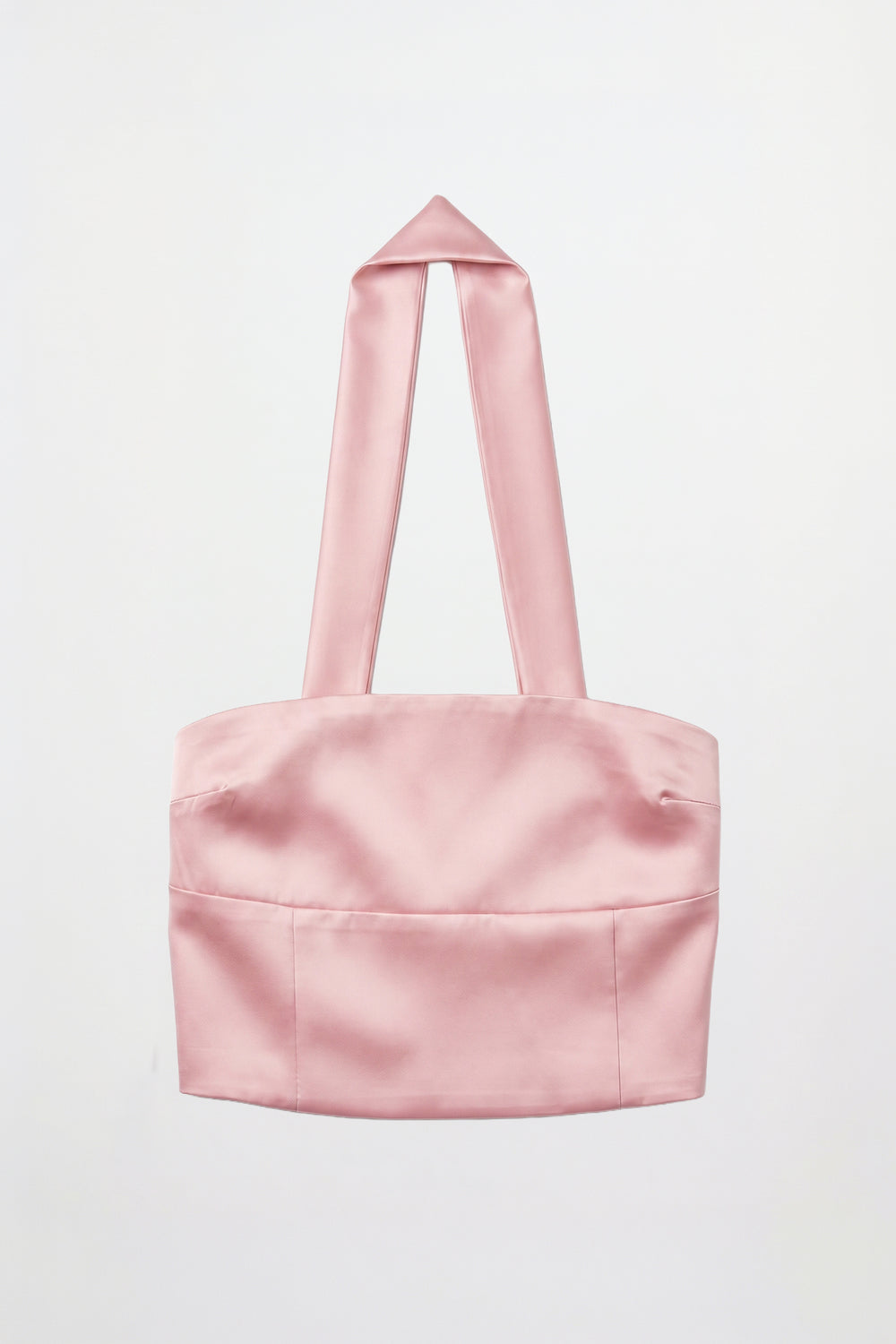 Boyundan Geçmeli Saten Crop Bluz Pudra