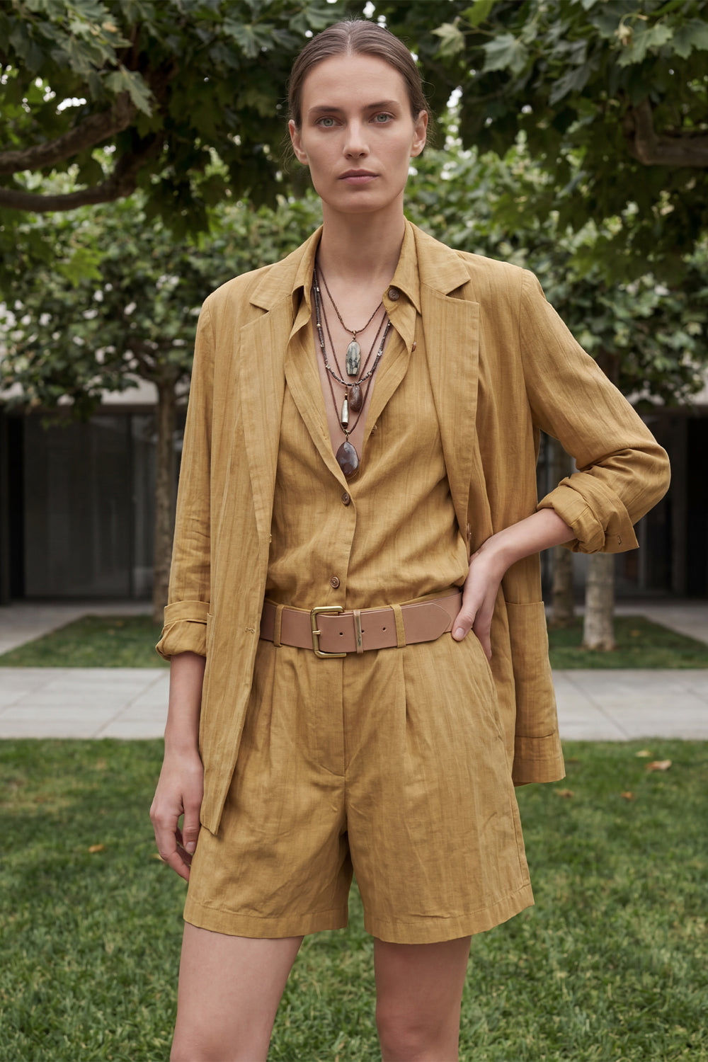 Transparan Dokulu Gömlek Ceket Bej