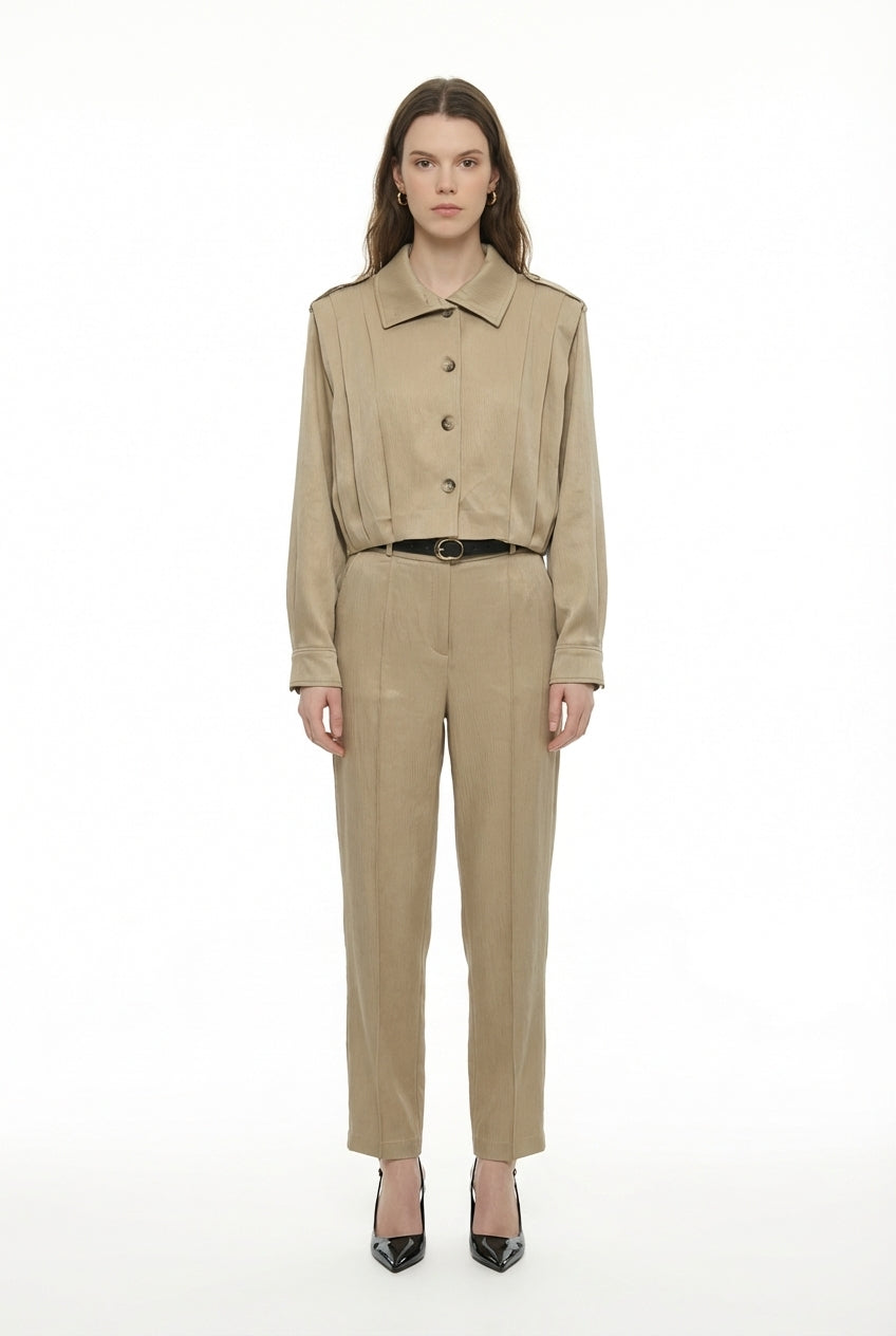 Kemerli Yüksek Bel Balon Pantolon Bej