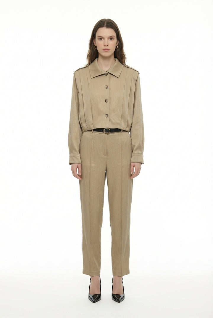 Kemerli Yüksek Bel Balon Pantolon Bej