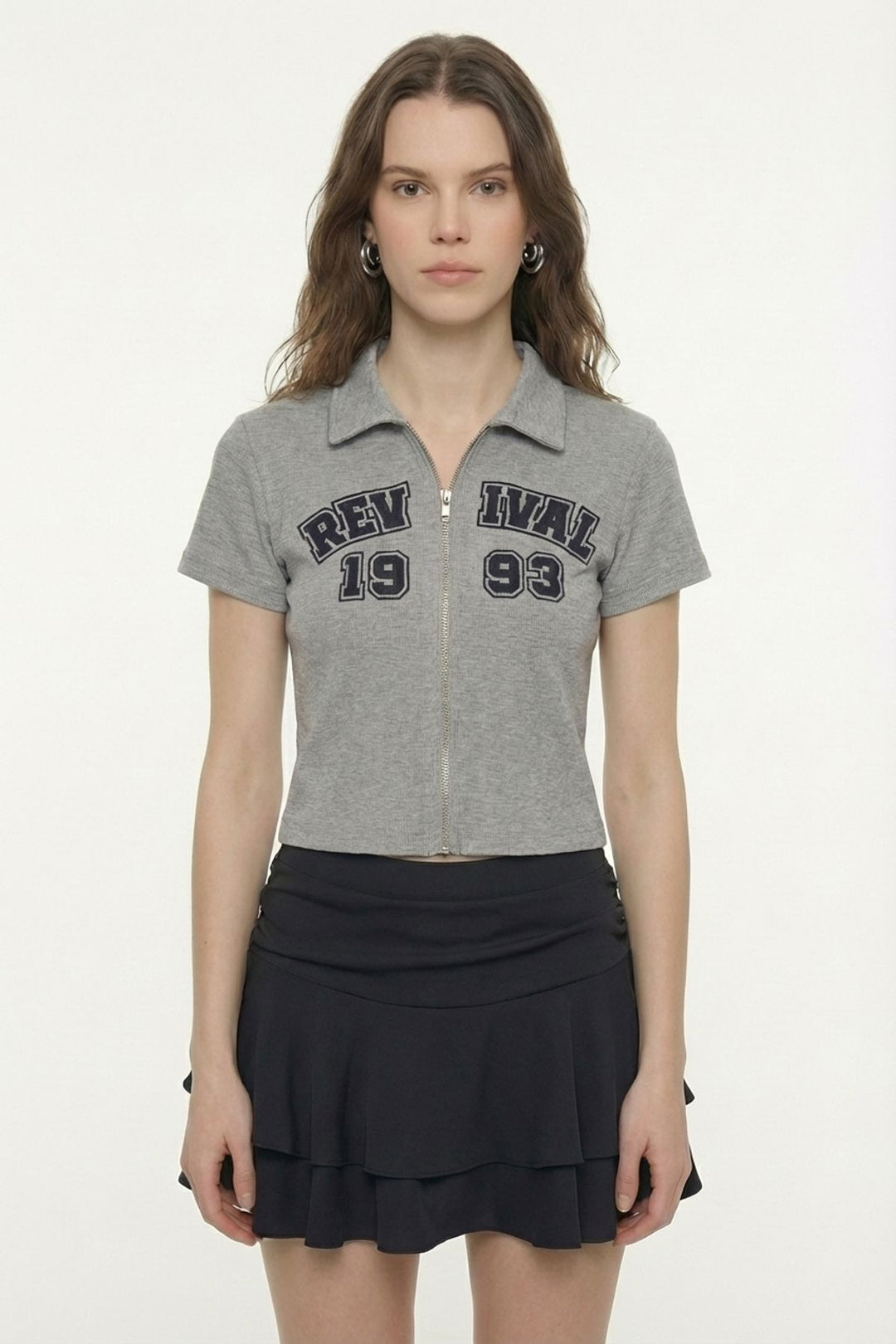 Fermuarlı Baskılı Polo Yaka Tişört Grimelanj