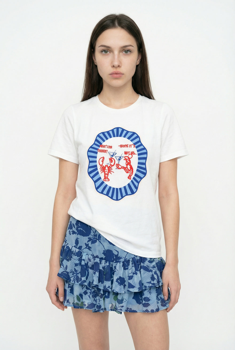 Istakoz Nakışlı Oversize Tişört Ekru