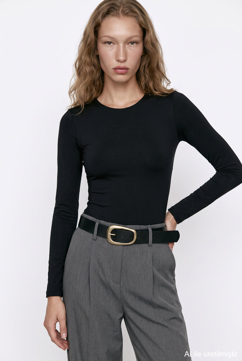 Bisiklet Yaka Basic Bodysuit Siyah
