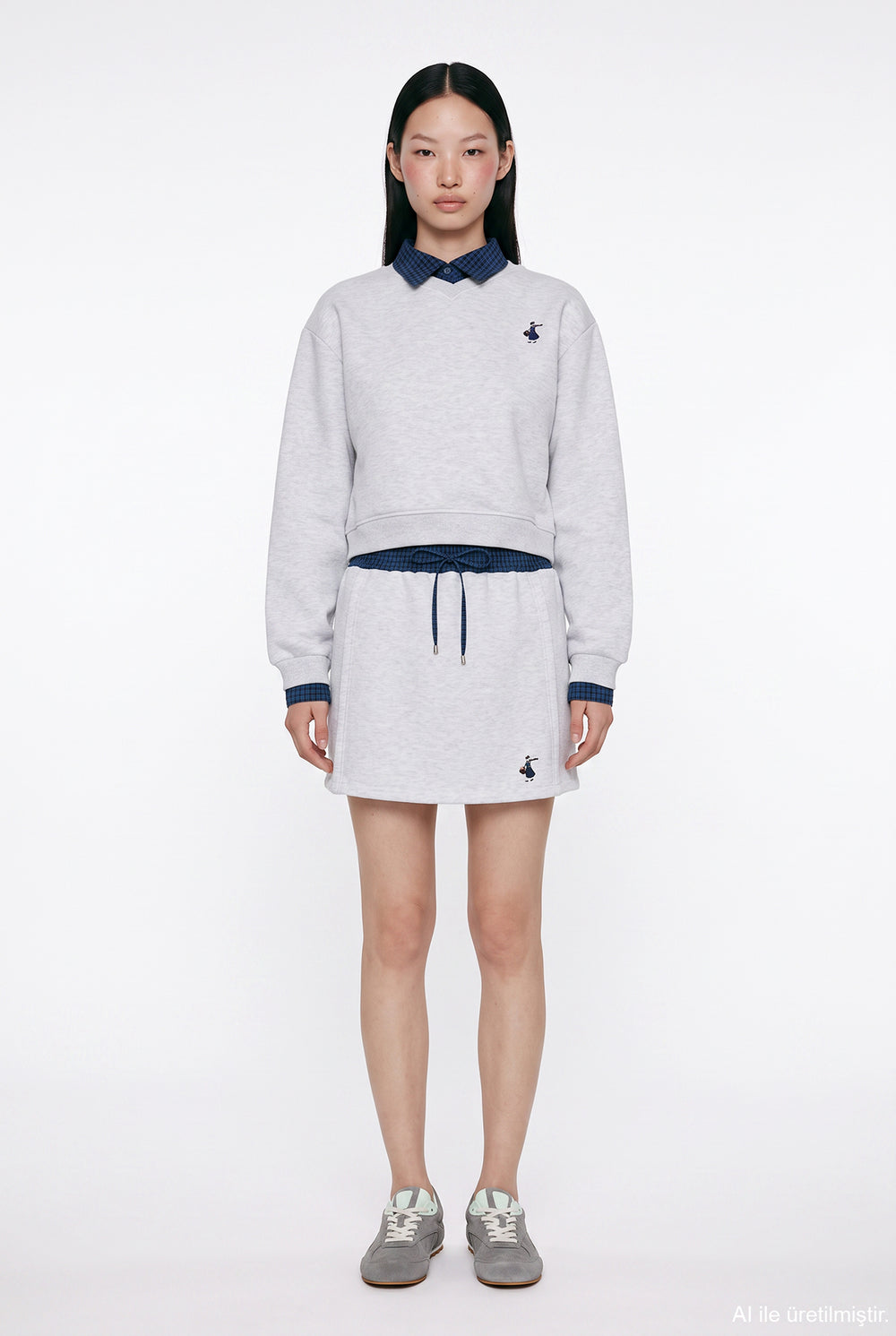 Ekose Bel Bantlı Sweat Mini Etek Karmelanj