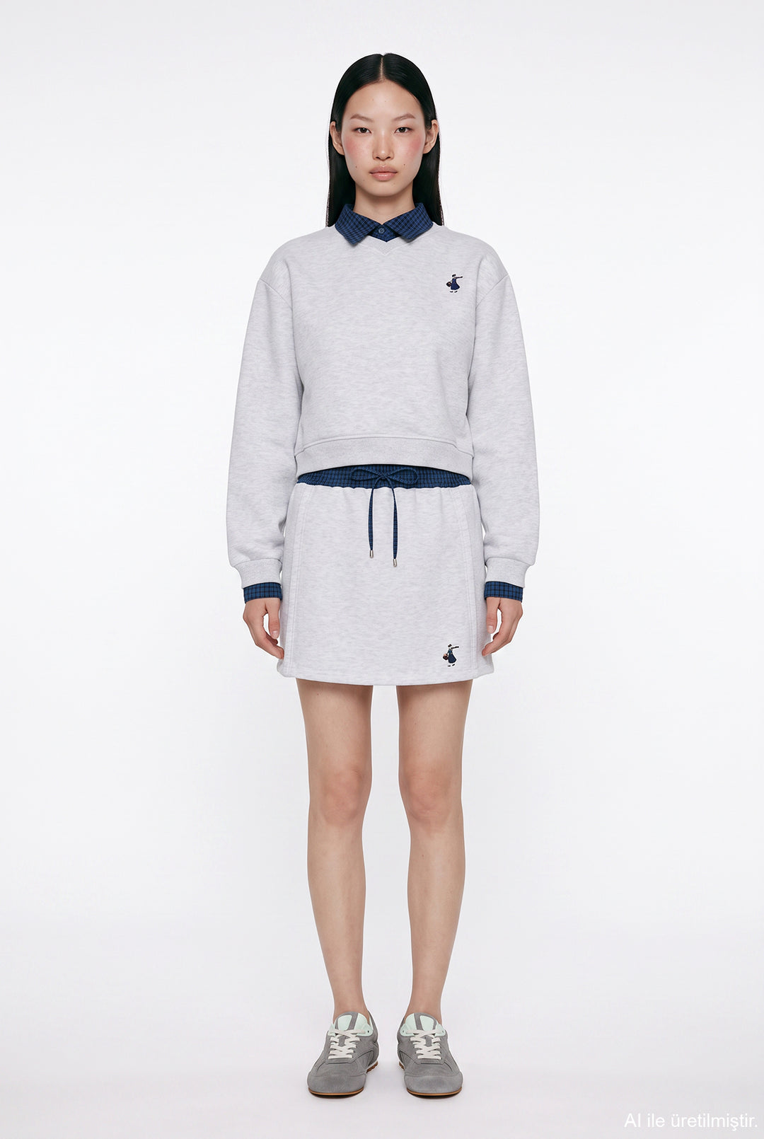 Ekose Bel Bantlı Sweat Mini Etek Karmelanj