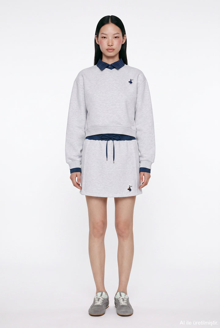 Ekose Bel Bantlı Sweat Mini Etek Karmelanj