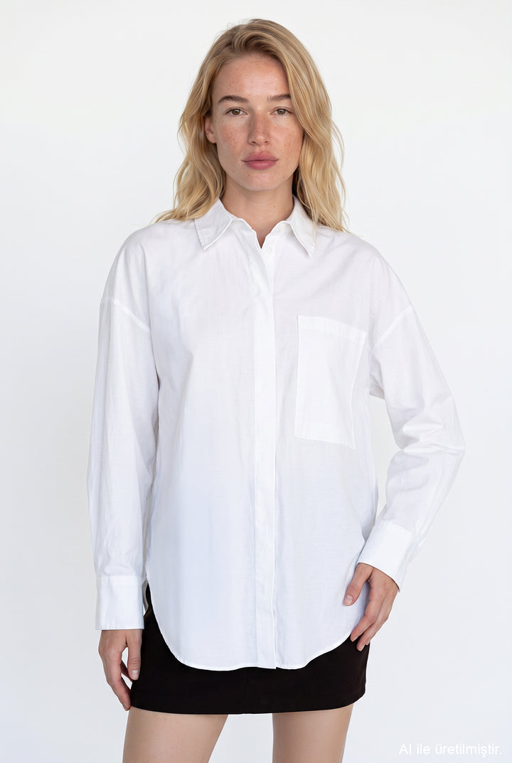 Sırtı At Nakışlı Oversize Gömlek Ekru