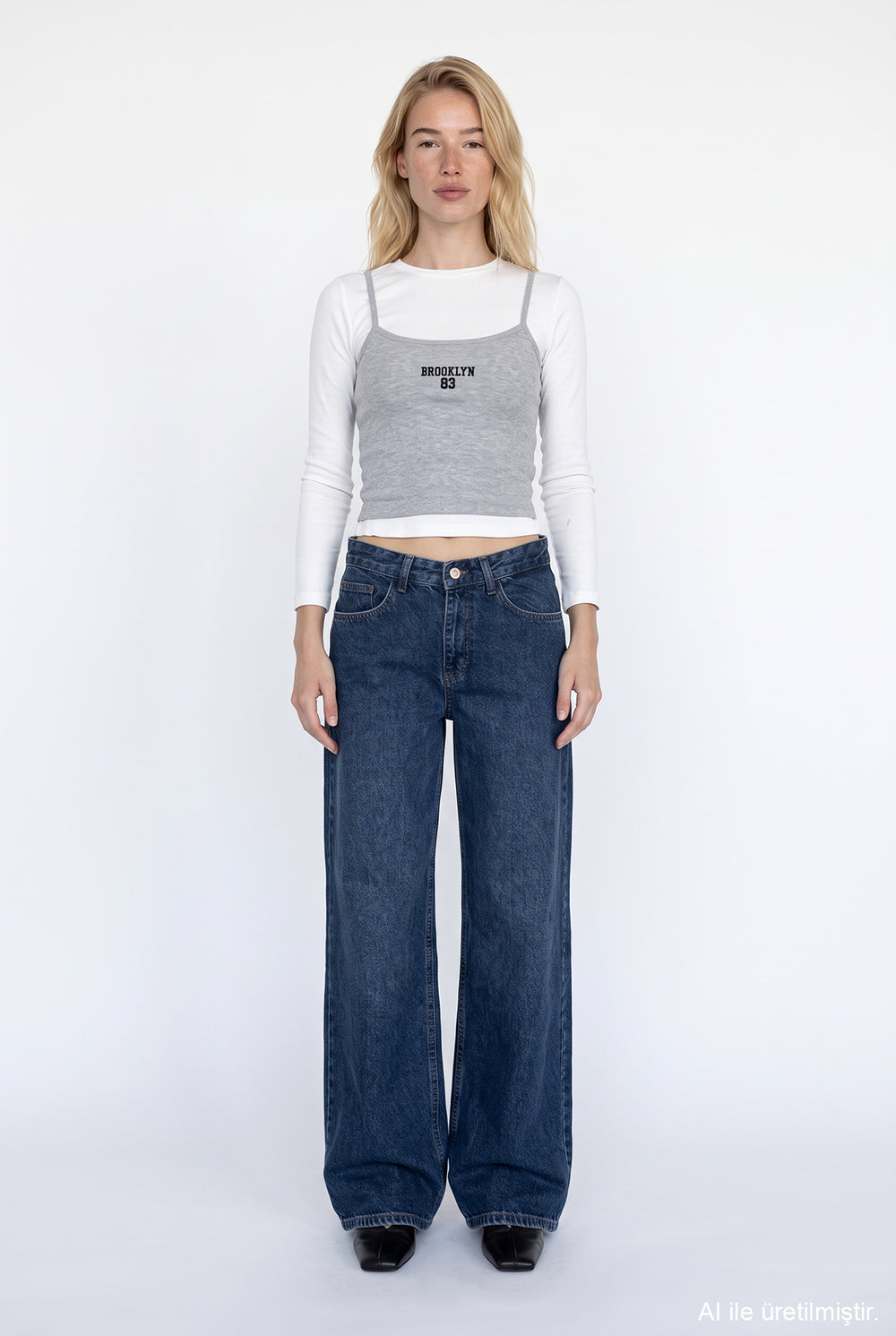 Yüksek Bel Wide Leg Kot Pantolon Lacivert