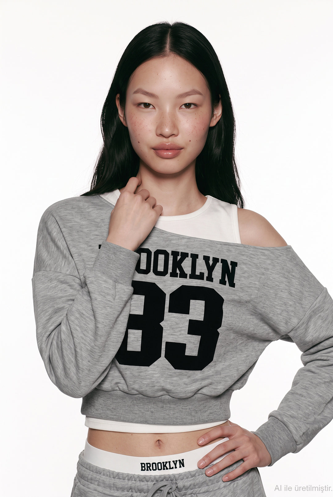 Atlet Detaylı Asimetrik Sweatshirt Grimelanj