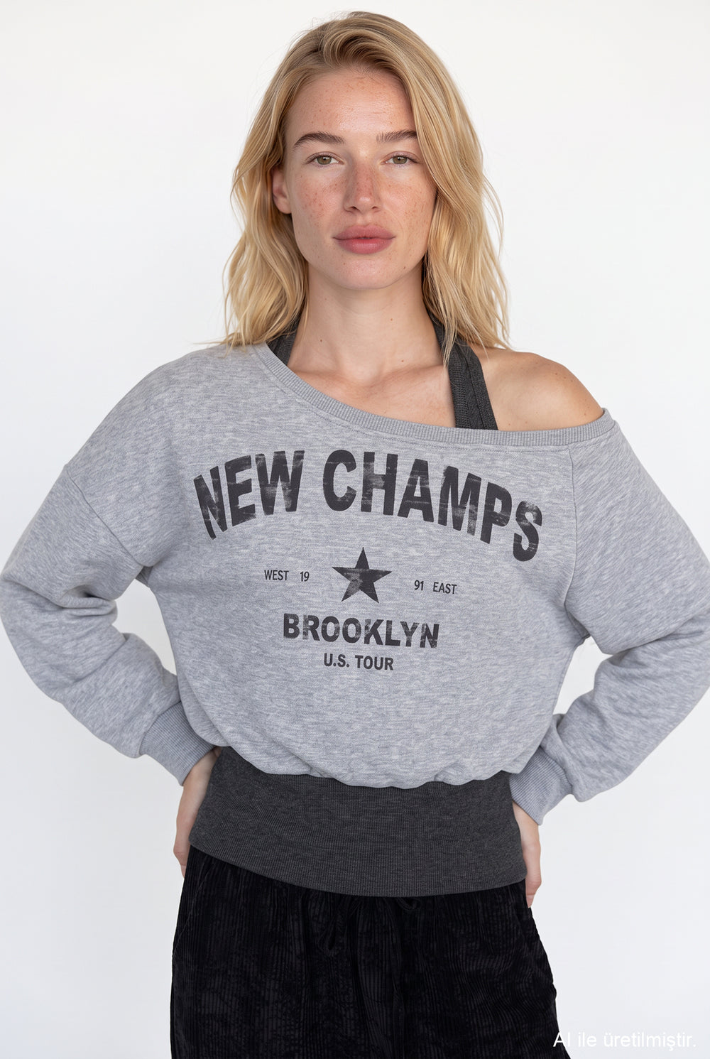 Halter Garnili Baskılı Sweatshirt Grimelanj