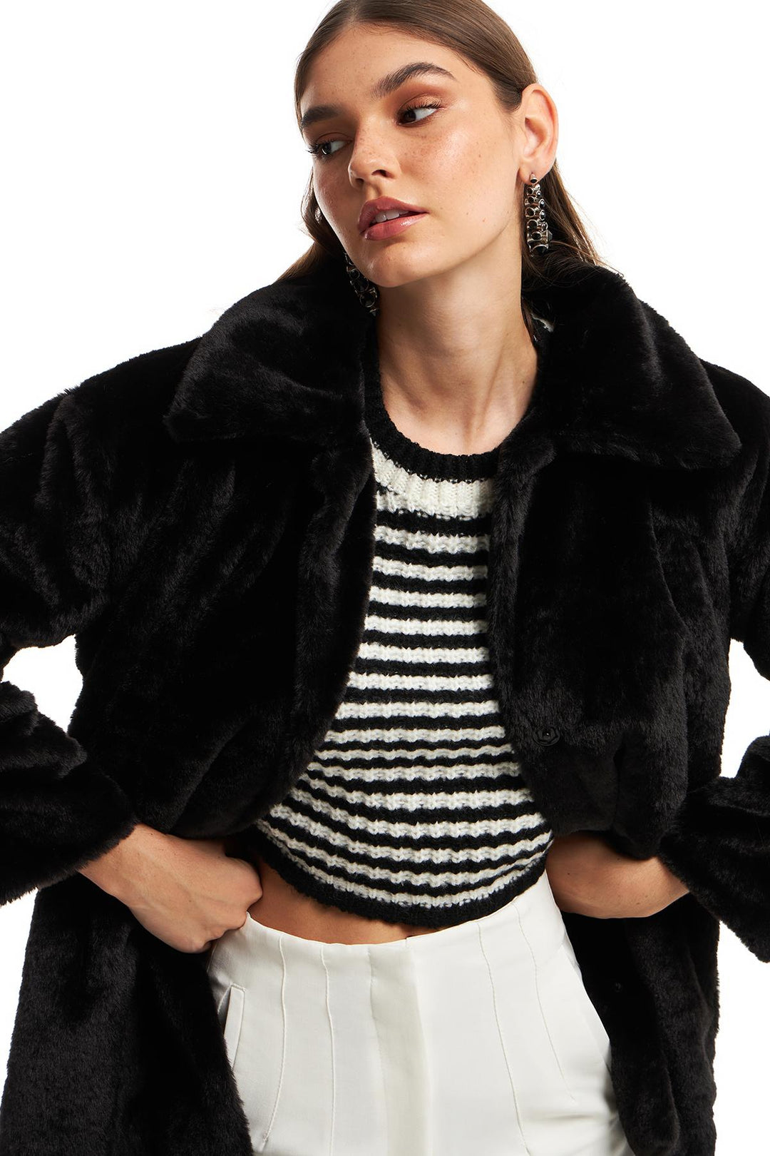 Cepli Peluş Mont Siyah