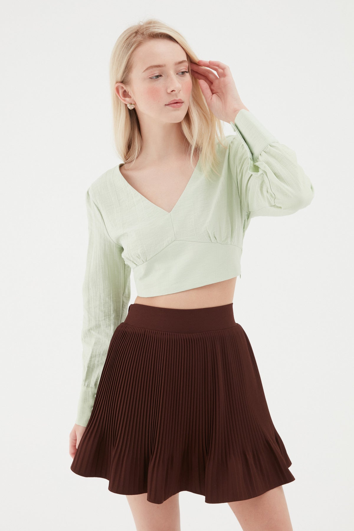 Sırt Dekolteli Crop Bluz Mint