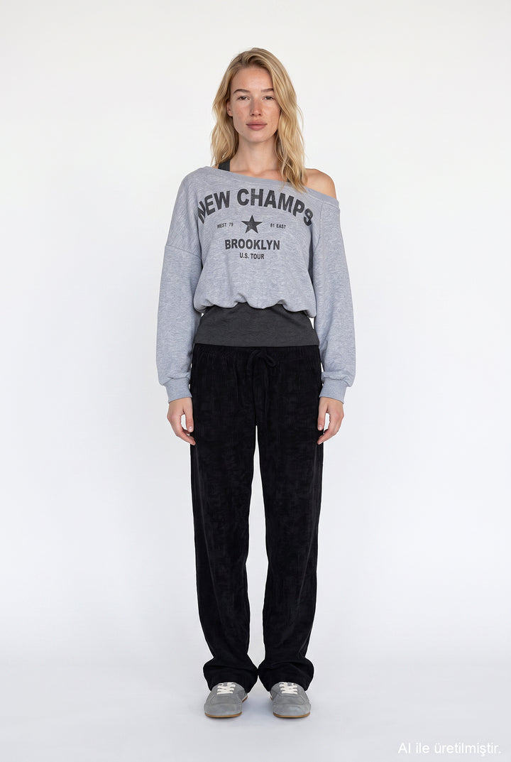 Halter Garnili Baskılı Sweatshirt Grimelanj