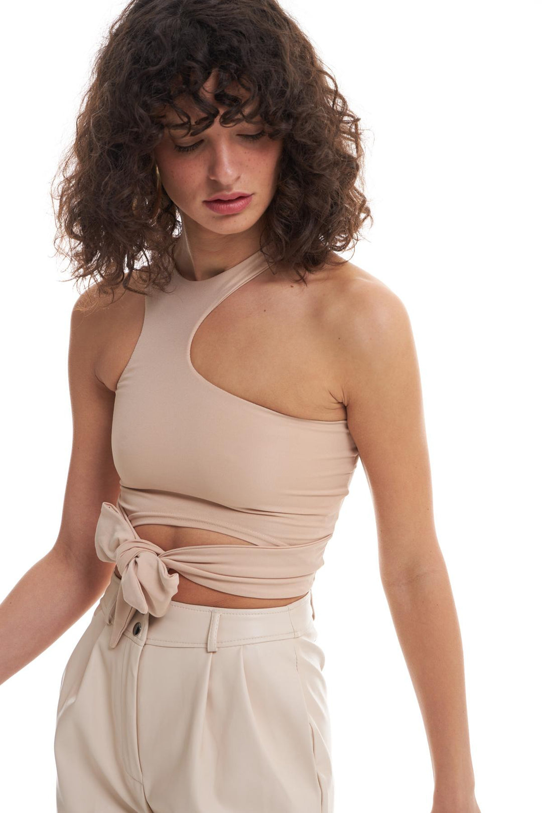 Decollete Detailed Tie Blouse Beige