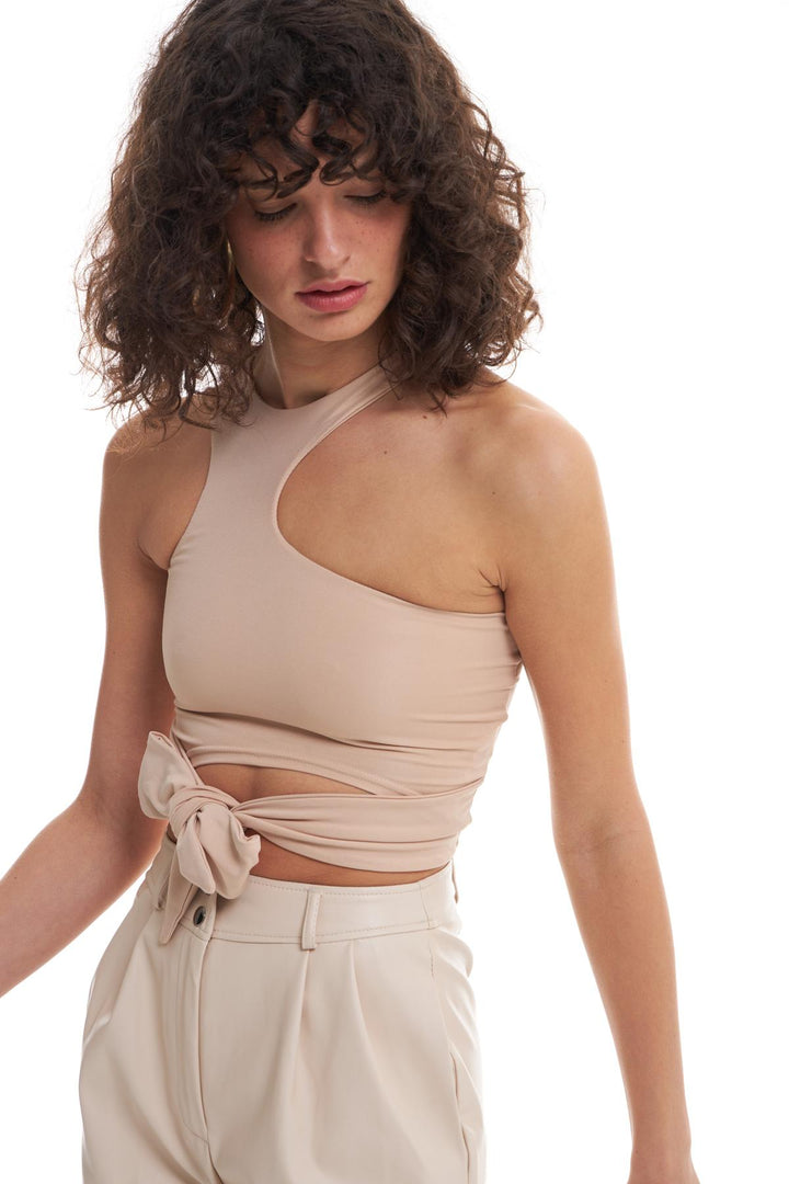 Decollete Detailed Tie Blouse Beige